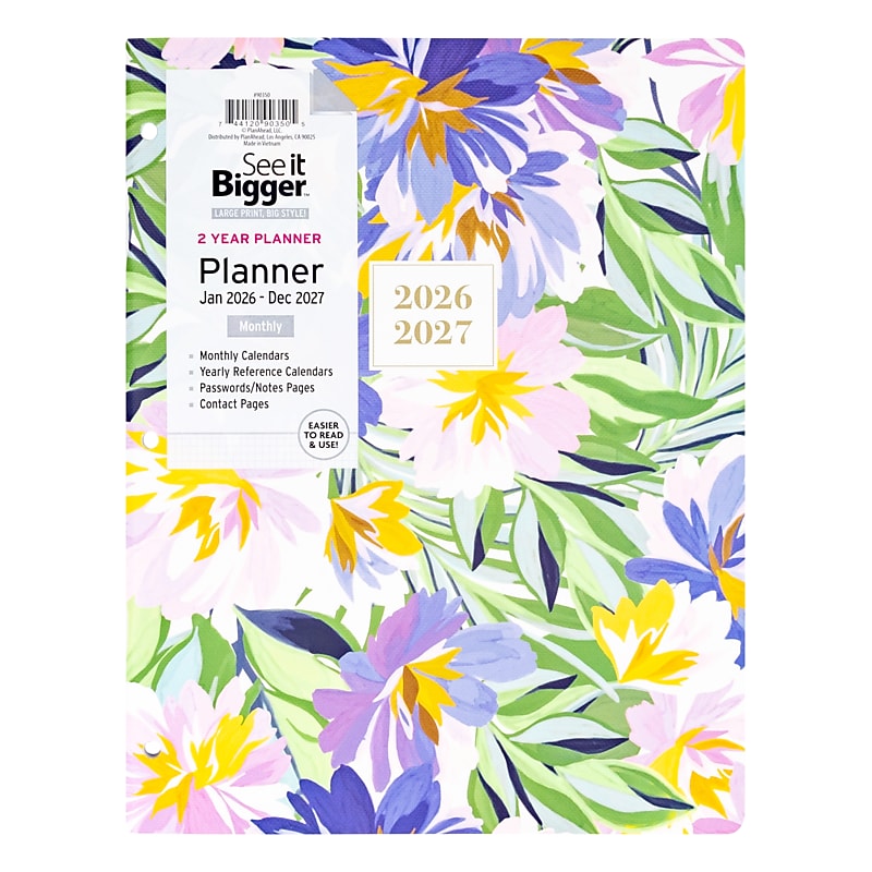 2026-2027 See It Bigger 0.25" x 8.5" Calendar Year Monthly Planner, Paperboard Cover, Fashion Floral (90350) image 1