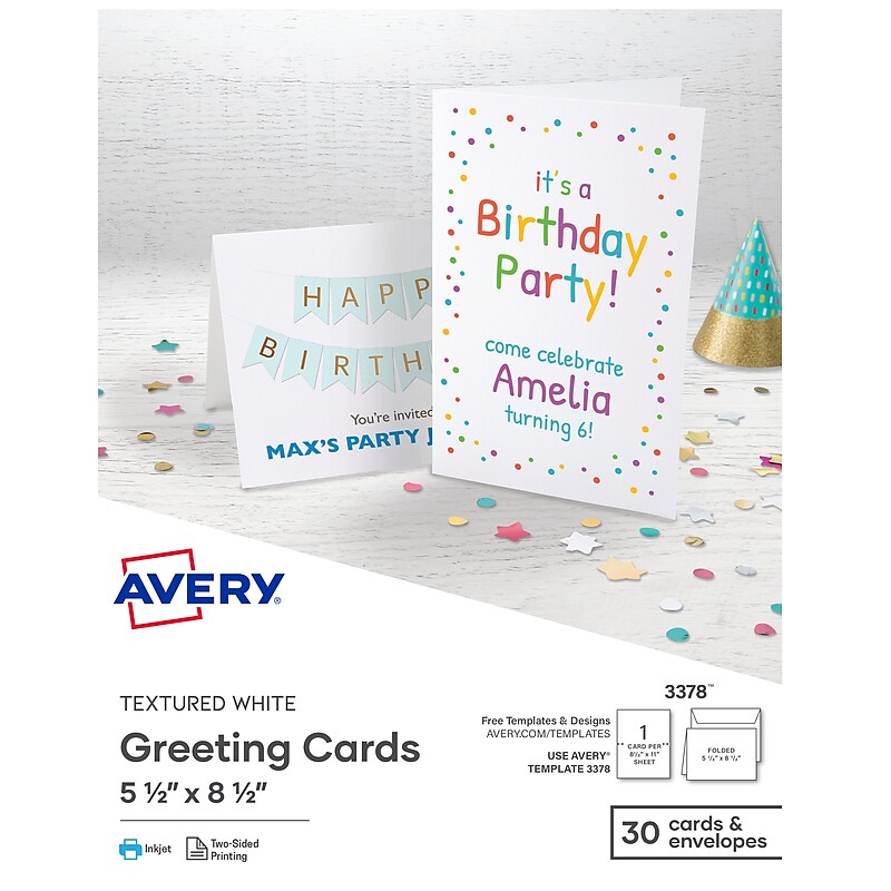Avery Half-Fold Cards with Envelopes, 5.5" x 8.5", Textured White, 30/Box (AVE3378) image 1