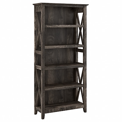 Bush Furniture Key West 66"H 5-Shelf Bookcase with Adjustable Shelves, Dark Gray Hickory Wood (KWB132GH-03)