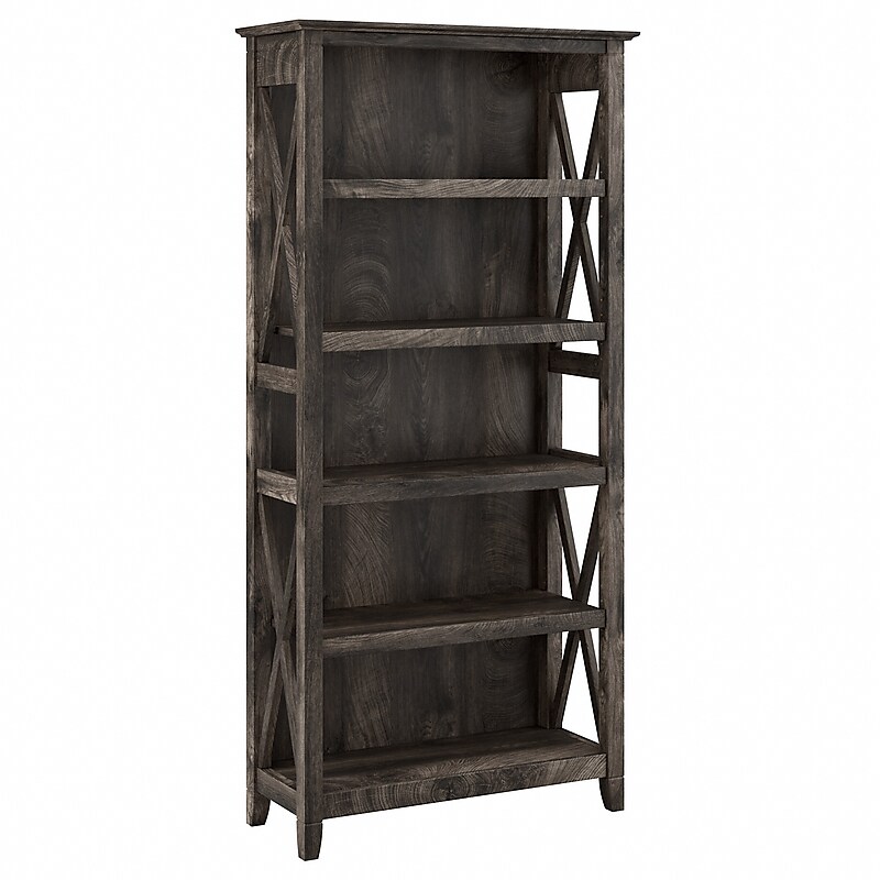 Bush Furniture Key West 66"H 5-Shelf Bookcase with Adjustable Shelves, Dark Gray Hickory Wood (KWB132GH-03) image 1