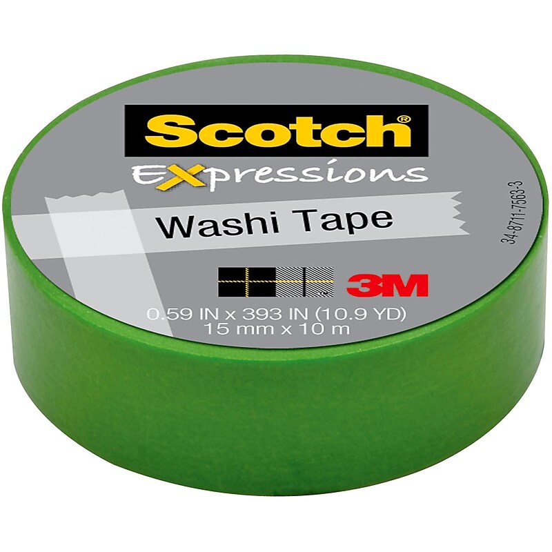 Scotch® Expressions Washi Tape, 0.59" x 10.91 yds., Green (C314-GRN) image 1