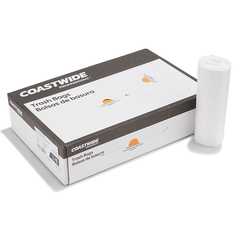 Coastwide Professional™ 55-60 Gallon Trash Bag, 38" x 60", High Density, 14 mic, Natural, 200 Bags/Box (CW18201) image 1