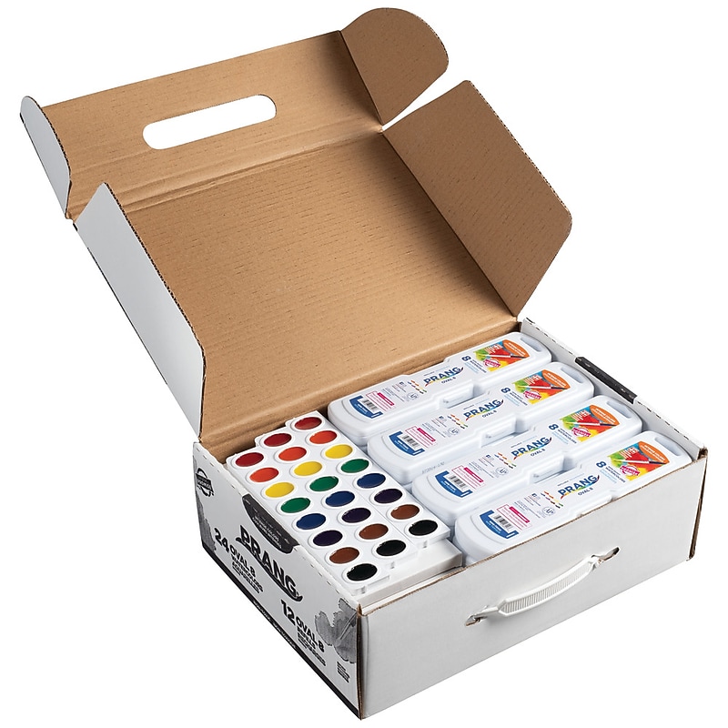 Prang Semi-Moist Watercolor Set with Brush, Oval Pan, Master Pack, Assorted Colors, 36/Box image 1