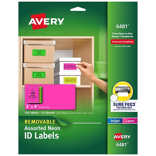 Avery Sure Feed Laser/Inkjet Removable ID Labels, 2 x 4, Assorted