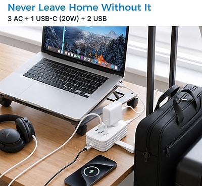 Uncaged Ergonomics Travel Power Strip with USB-C, 3 AC, 2 USB-C (20W), 1 USB-A, 3.4 ft Cord, White Sansujyuku sansujyuku.com