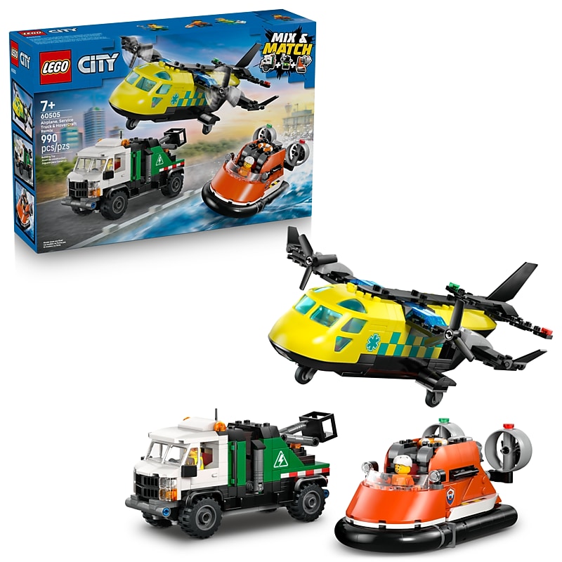 LEGO City Airplane, Service Truck & Hovercraft Remix Building Set, 990 Pieces (60505) image 1
