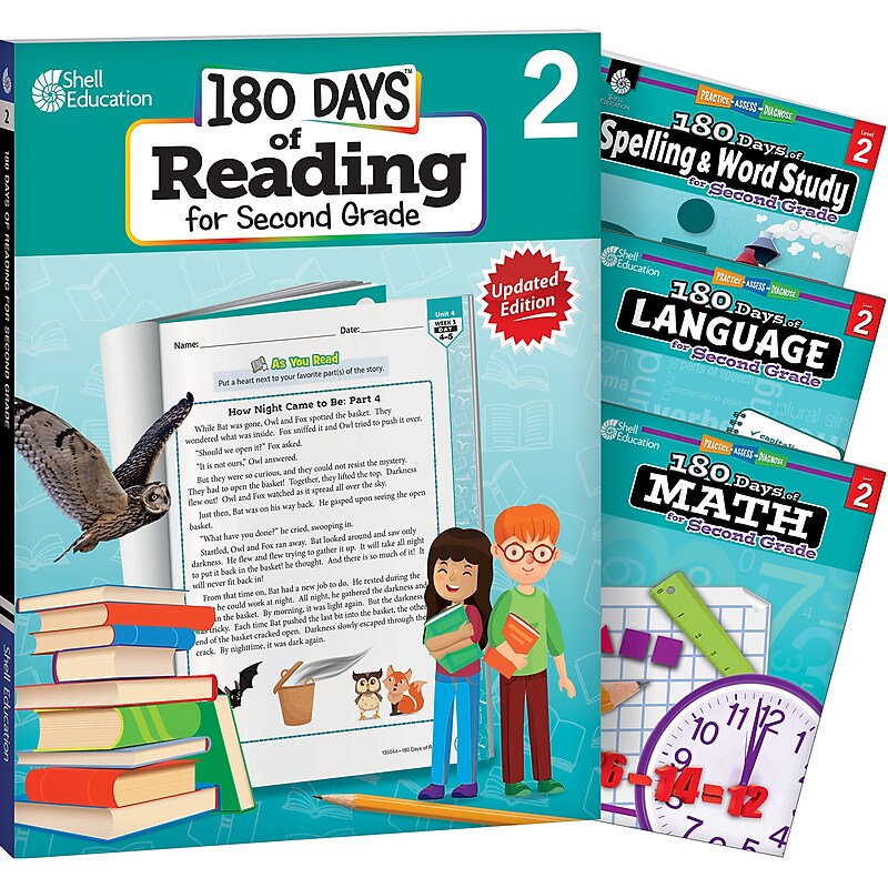 Shell Education 180 Days Reading, Spelling, Language & Math, Grade 2, Workbook, 4/Set (SEP147636) image 1