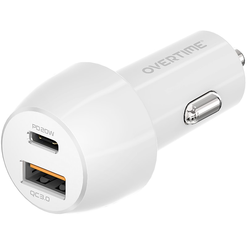 Overtime Overtime Dual USB-A/USB-C Universal Car Charger, White (OTC2USB2ASL) image 1