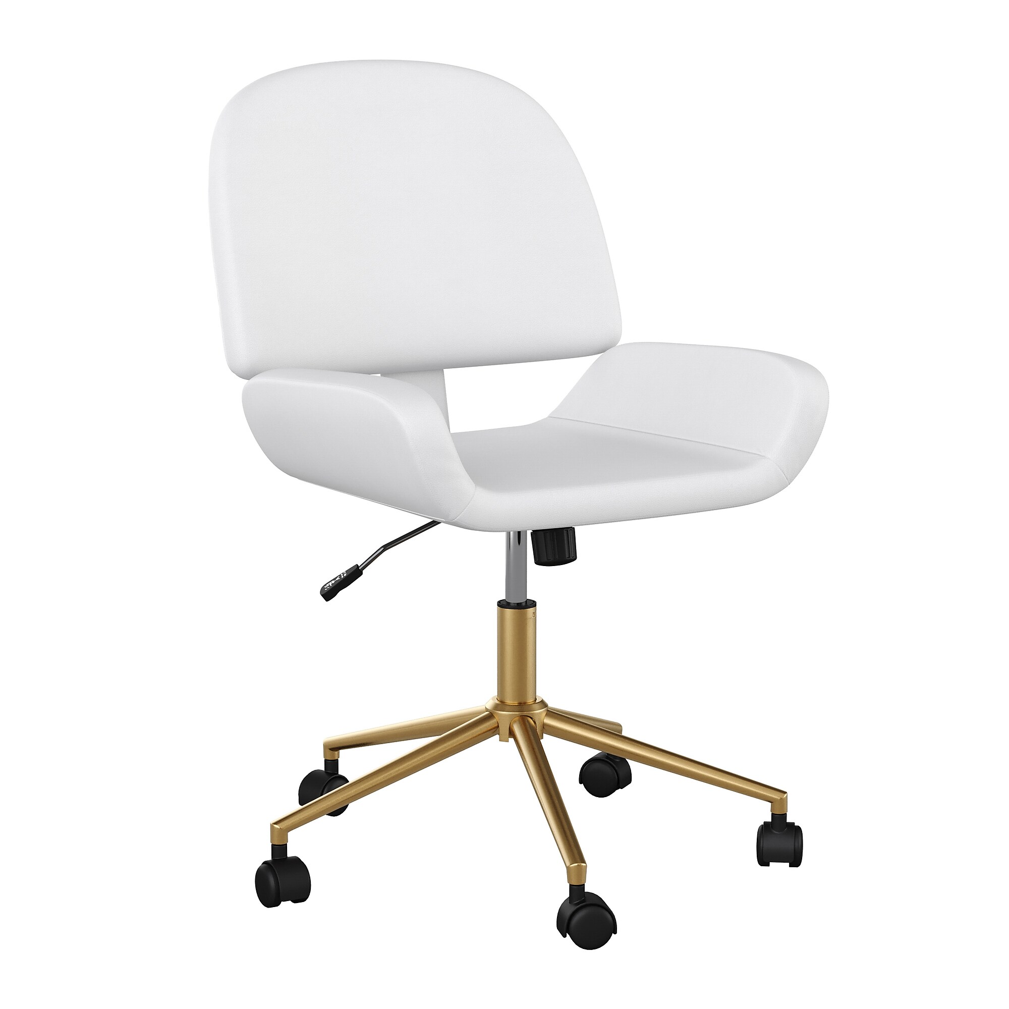 Martha Stewart Tyla Armless Faux Leather Swivel Executive Chair, White/Polished Brass (CH2209215WHGLD) Sansujyuku sansujyuku.com