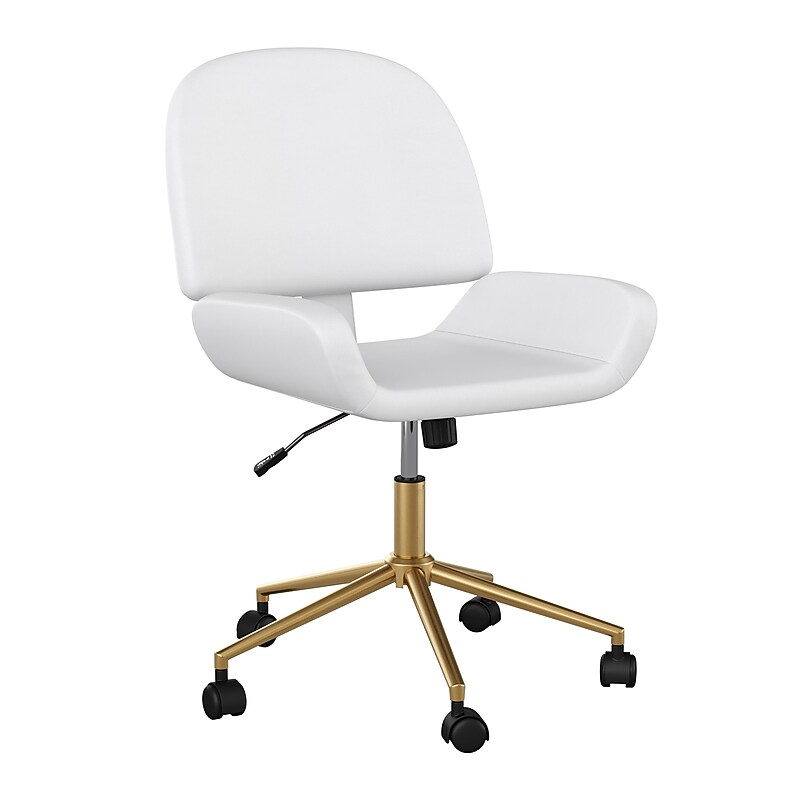Martha Stewart Tyla Armless Faux Leather Swivel Executive Chair, White/Polished Brass (CH2209215WHGLD) image 1