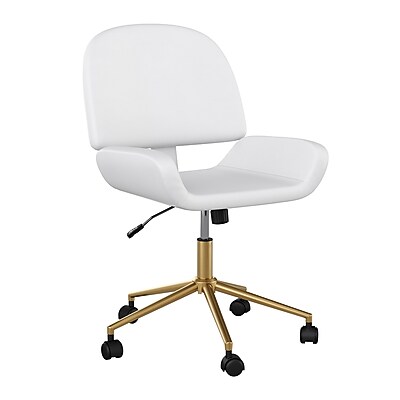 Martha Stewart Tyla Armless Faux Leather Swivel Executive Chair, White/Polished Brass (CH2209215WHGLD) Simolary simolary.com
