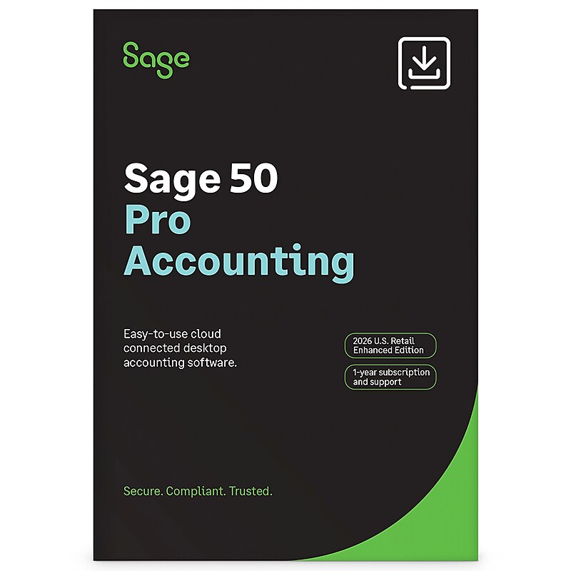 Sage 50 Pro Accounting 2026 U.S. Retail Enhanced Edition 1Y for 1 User, Windows, Download (SAG303800V044) image 1