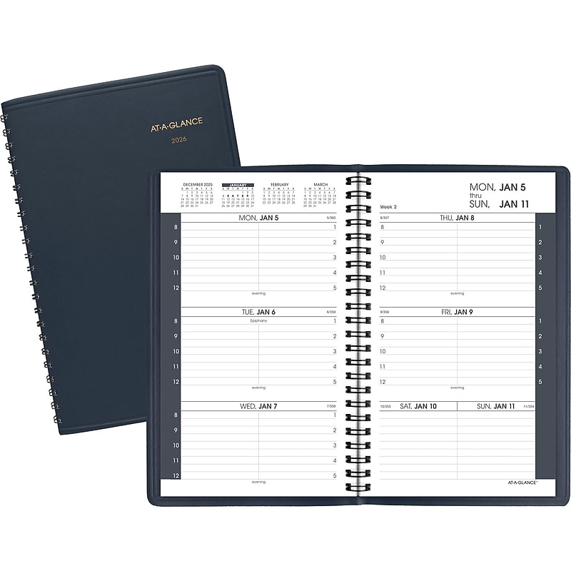 2026 AT-A-GLANCE 5" x 8" Calendar Year Weekly Appointment Book, Faux Leather Cover, Blue (70-075-20-26) image 1