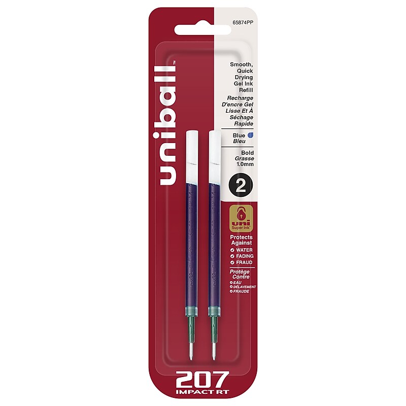uni-ball 207 Impact RT Gel-Ink Pen Refill, Bold Tip, Blue Ink, 2/Pack (65874PP) image 1