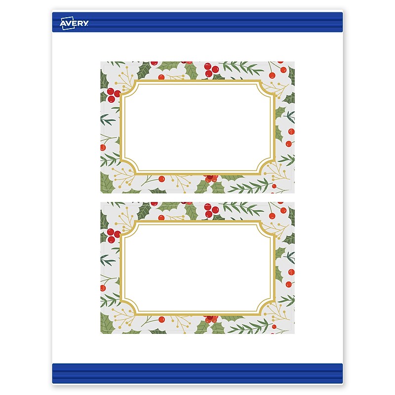 Avery Gold-Blue Border Berries Matte Blank Card, White, 20/Pack (S00-FEC) image 1