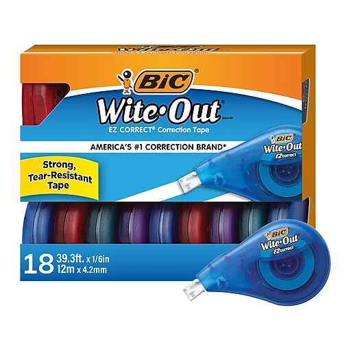 BIC WiteOut EZ Correct Correction Tape, White, 18/Pack (WOTAP18WHI