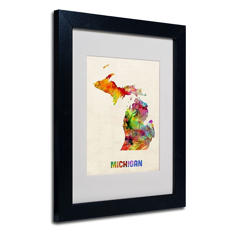 Trademark Fine Art 'Michigan Map' 11" x 14" Black Frame Art image 1