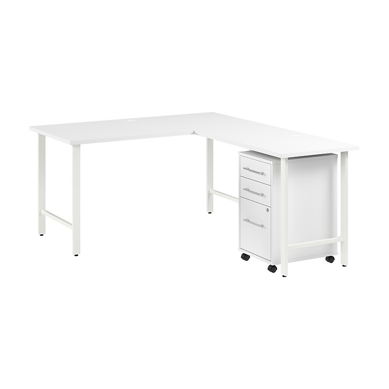Bush Business Furniture Hustle 60"W L Shaped Computer Desk with 3 Drawer Mobile File Cabinet, White (HUS006WH) image 1