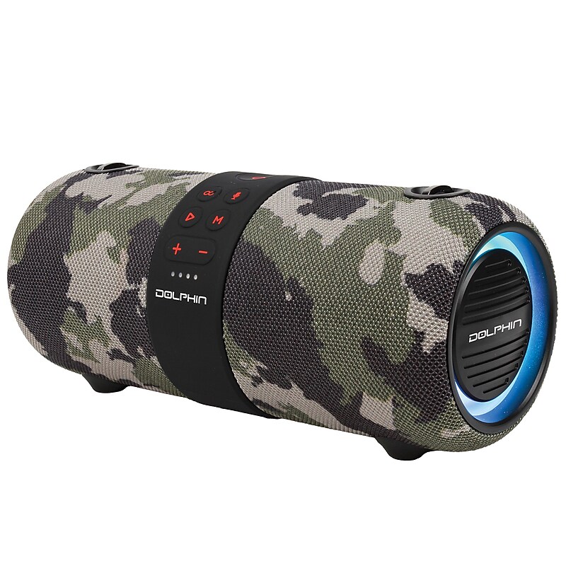 Dolphin Audio Wireless Bluetooth Portable Speaker with Accent Lights & FM Radio, Waterproof, Camouflage (LX-60 CAMO) image 1