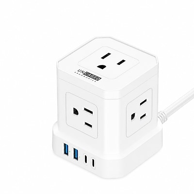 Uncaged Ergonomics Cube 5-Outlet 4-USB Port Surge Protector, 10′, White (PC-W-C) Simolary simolary.com