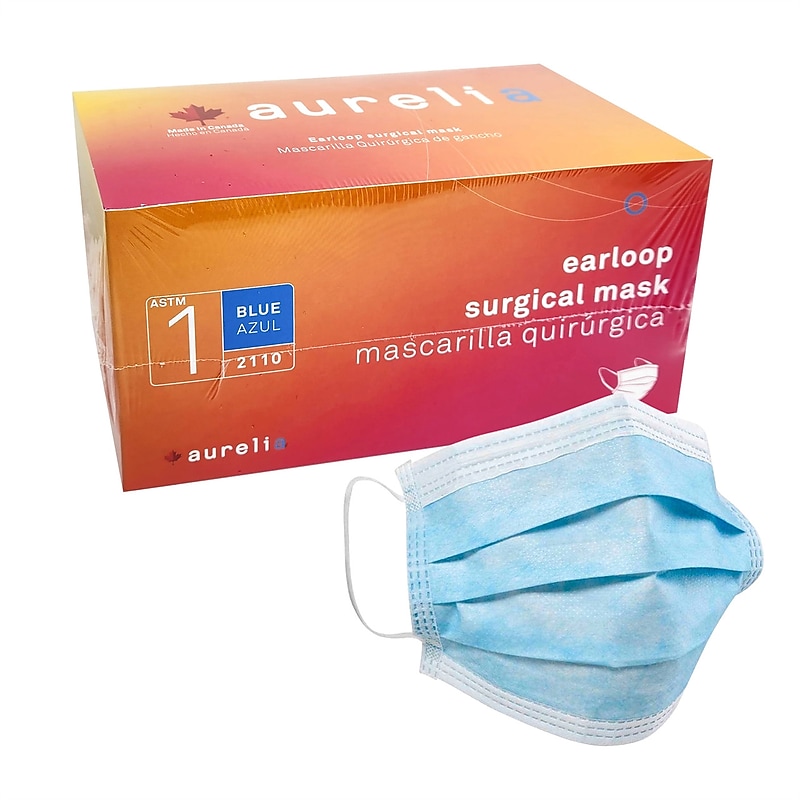 Aurelia 2110 Disposable Surgical Face Mask, One Size, Blue, 50 Masks/Box, 10/Box image 1