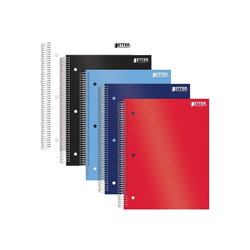 Better Office 5-Subject Subject Notebooks, 8.5" x 11", College Ruled, 200 Sheets, 5/Pack (25785-5PK) image 1