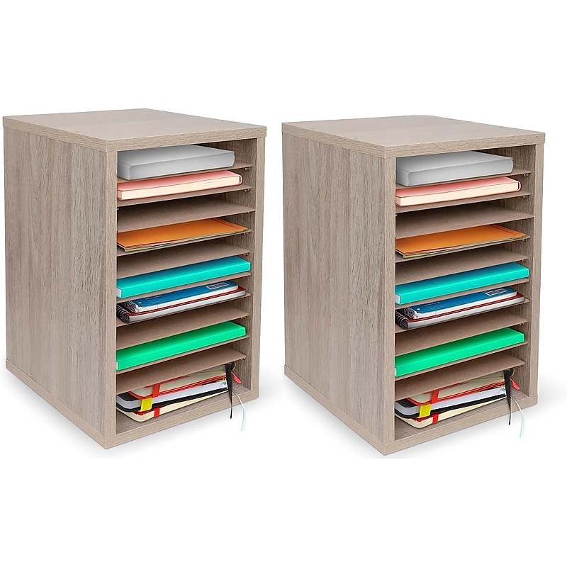AdirOffice 500 Series 11-Compartment Literature Organizers, 10.75" x 11.75", Medium Oak, 2/Pack (500-11-MEO-2PK) image 1