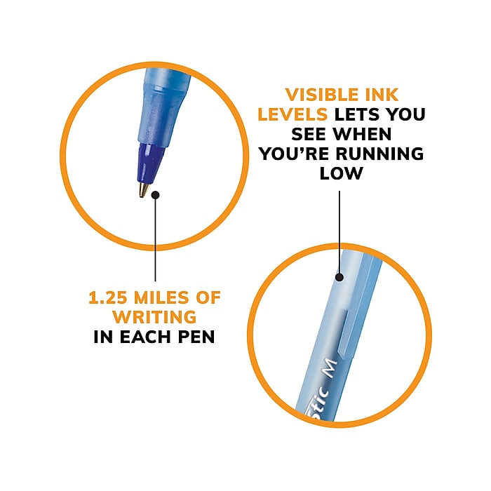 BIC Round Stic Xtra Life Ballpoint Pen, Medium Point, Blue Ink, 500/Pack  (GSM500E-BLU) | Staples