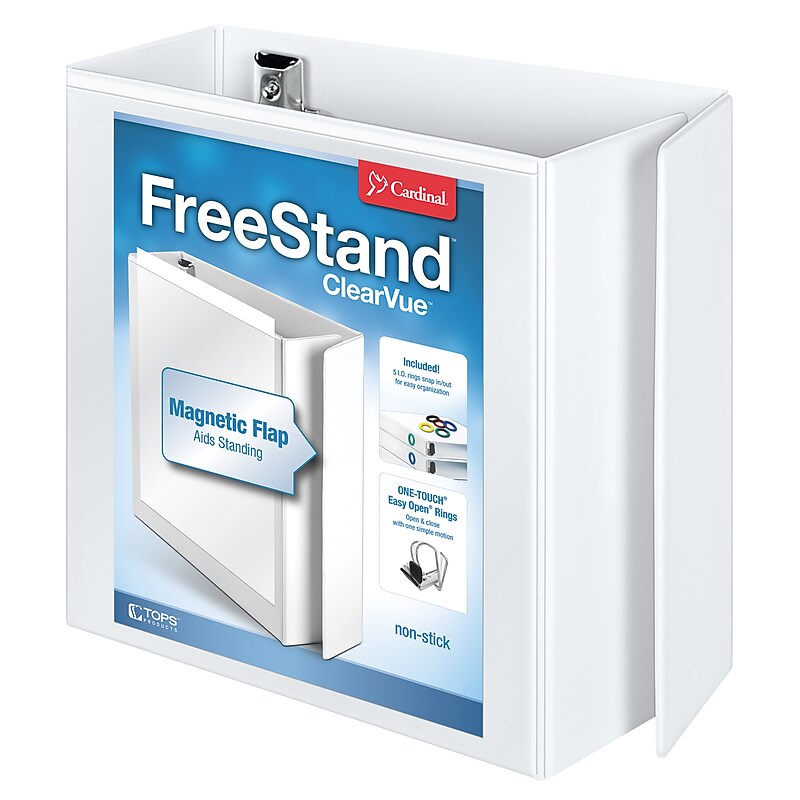 Cardinal FreeStand EasyOpen 5" 3-Ring View Binders, D-Ring, White (43150) image 1