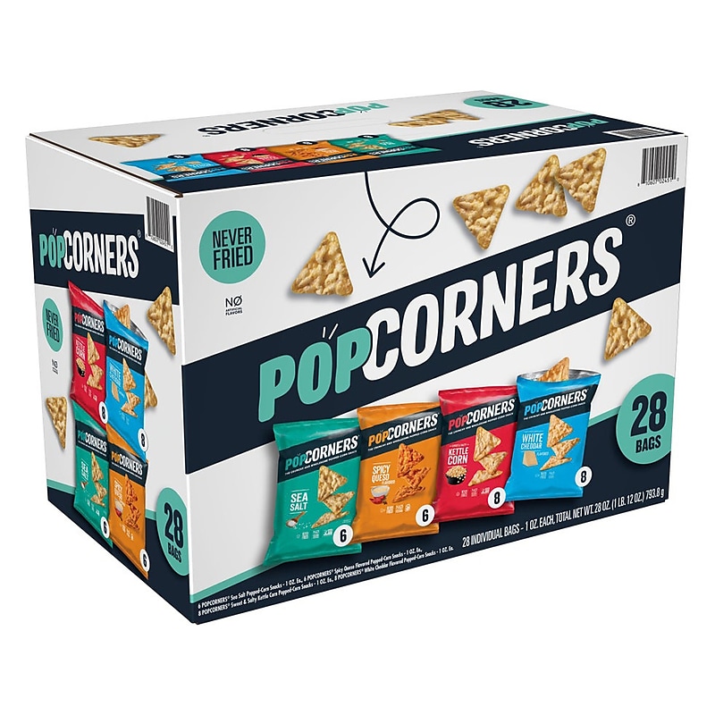 Popcorners Gluten-Free 4-Flavor Popped Corn Chips Snacks Variety Pack, 28 Bags/Box (02486) image 1