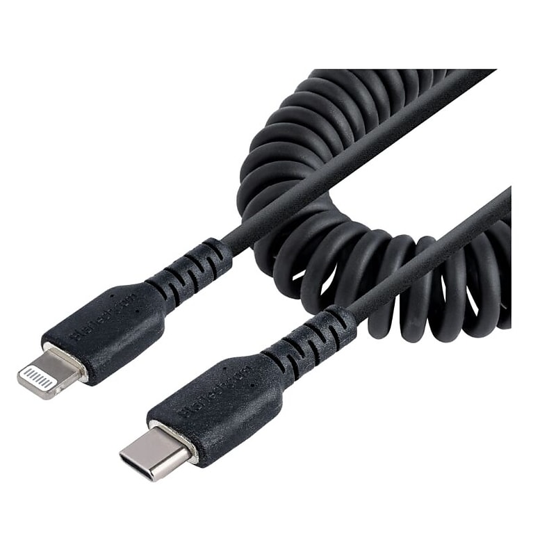 StarTech USB-C to Lightning MFi Certified Coiled iPhone Charger Cable, 3 ft., Black (RUSB2CLT1MBC) image 1