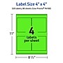 Avery Laser/Inkjet Multipurpose Square Labels, 4" x 4", Neon Green, 320/Box (94100)~#|#~2D546947-53D6-44CD-809D23CBB9A03B70_sc7