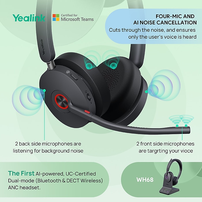 Yealink WH68 Wireless Active Noise Cancelling Stereo Headset