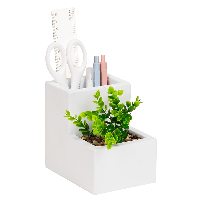 Mind Reader 2-Compartment Desk Organizer, White (PLANDORG-WHT) image 1
