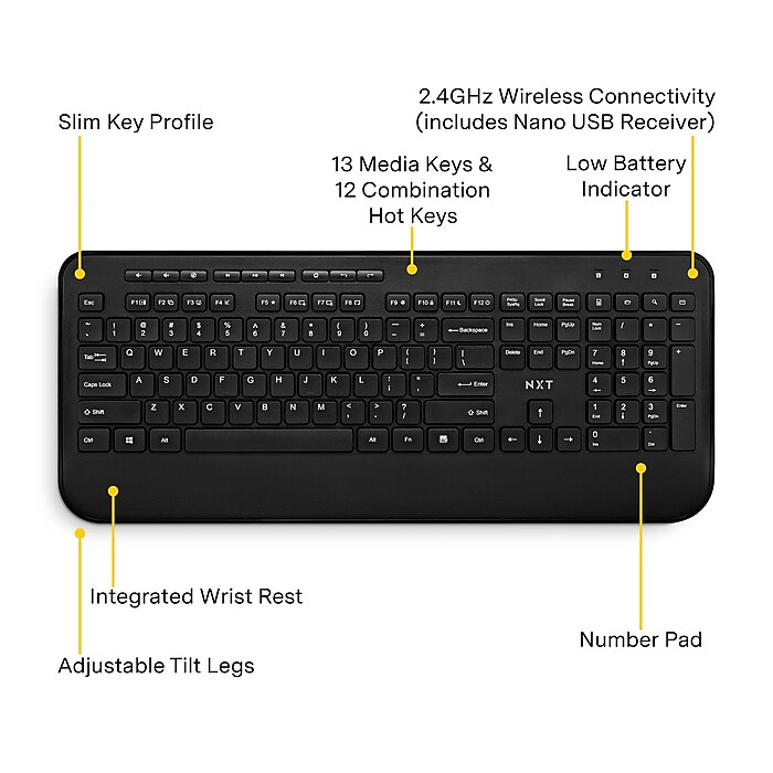 Staples TECH Wireless Comfort Keyboard, Black (ST62602