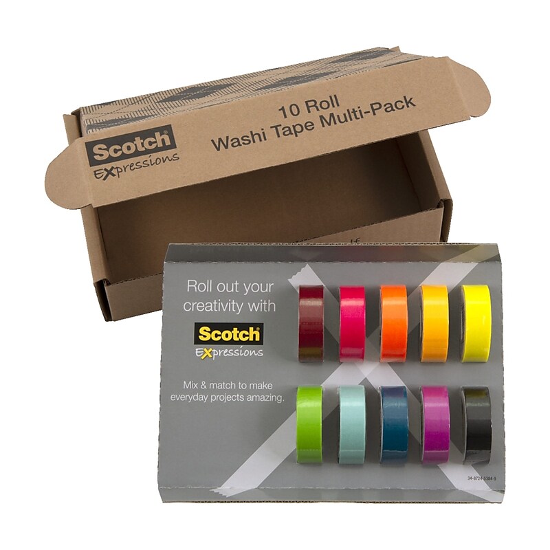 Scotch Expressions Washi Tape, .59 in" x 393 in yds., Assorted Colors, 10 Rolls/Pack (C317-10-SIOC) image 1
