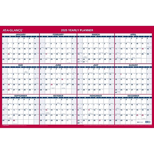 2025 ATAGLANCE 36" x 24" Yearly Dry Erase Wall Calendar, Reversible