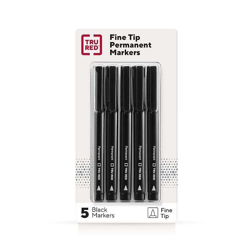 TRU RED™ Pen Permanent Markers, Fine Tip, Black, 5/Pack (TR54524) image 1