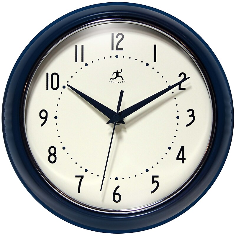 Infinity Instruments Round Retro Navy Blue Wall Clock, Aluminum, 9.5" (10940NB) image 1