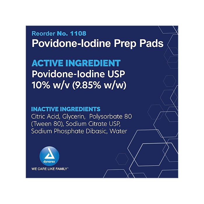 Dynarex 10% Povidone-Iodine Antiseptic Prep Pad, 100/Box, 5 Boxes