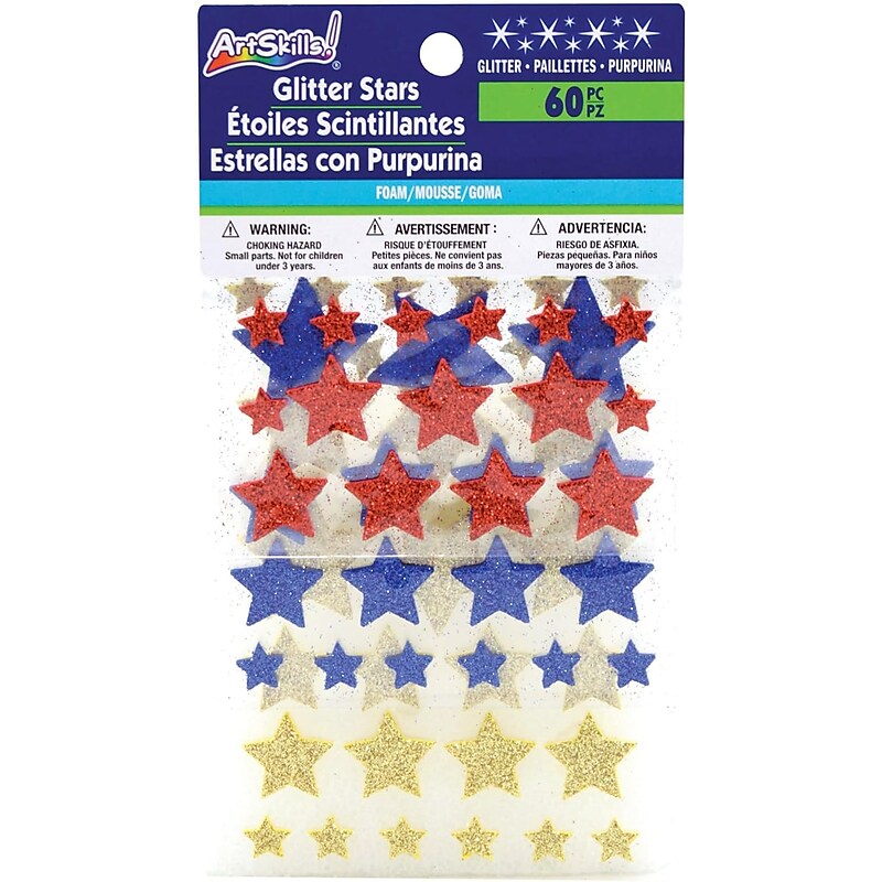 ArtSkills Foam Glitter Stars Stickers, Assorted Colors, 60/Pack (PA-1727) image 1