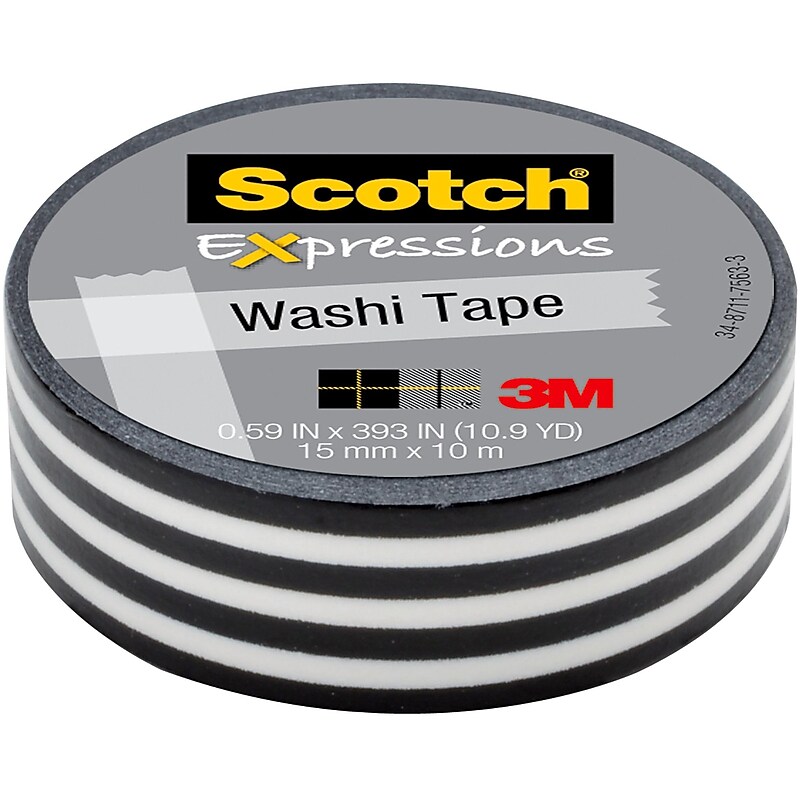 Scotch Expressions Washi Tape, 0.59" x 10.9 Yds., Black Stripe (C314-P43) image 1