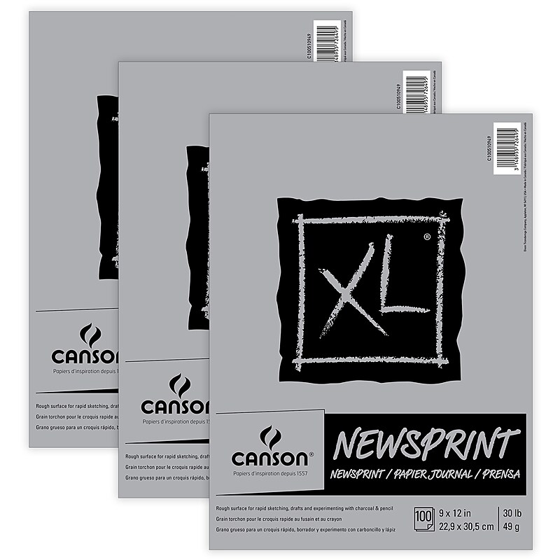 Canson XL Series 9" x 12" Tape Bound Newsprint Sketch Pad, 100 Sheets/Pad, 3/Bundle (MCXC100510949-3) image 1