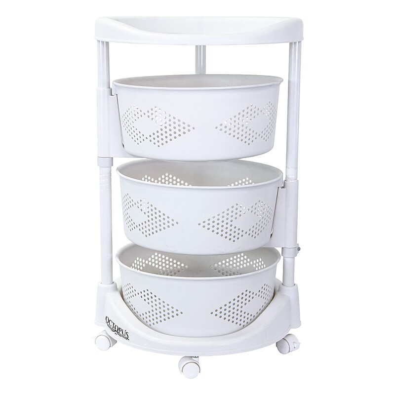 Dbest Octopus 360 3-Tier Plastic Rolling Kitchen Cart, White (01-914) image 1