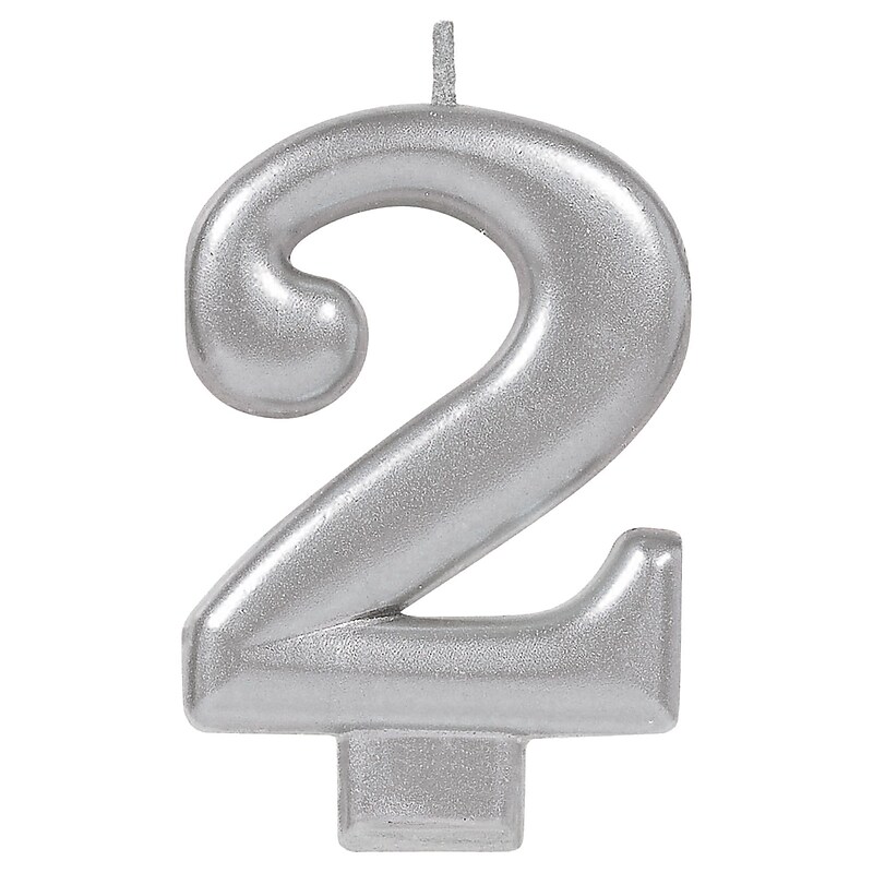 Party City Number 2 Birthday Candle, Silver (AM170578) image 1