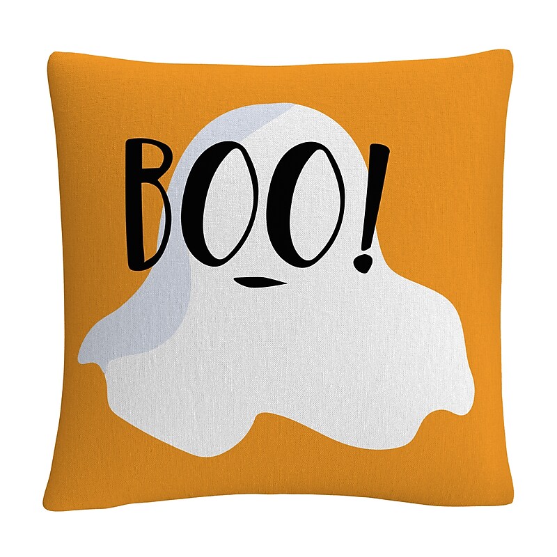 Trademark Fine Art White Ghost Boo Halloween By ABC Decorative Throw Pillow, 16" x 16" (ABC0088-PIL1616) image 1