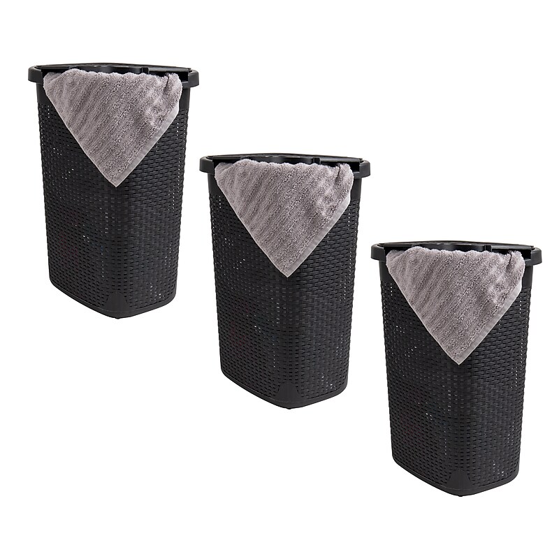 Mind Reader 15.8 Gallon Hamper with Lid, Plastic, Black, 3/Pack (3PK60HAMP-BLK) image 1