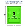 Avery Laser/Inkjet Multipurpose Rectangle Labels, 2.5" x 7", Neon Green, 30/Pack (94247)~#|#~2DCE165C-007B-4361-852A573943476BAD_sc7