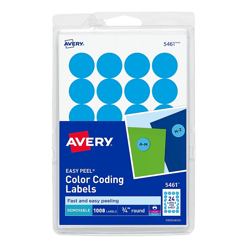 Avery Laser/Inkjet Color-Coding Labels, 3/4" Dia, Light Blue, 1,008 Labels/Pack (5461) image 1