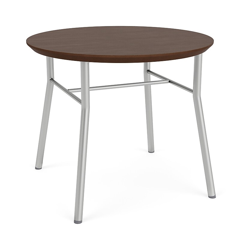Lesro Chat 24" Dia Laminate Round End Table, Riftwood Walnut/Silver (CX0524.SSV.TRW) image 1